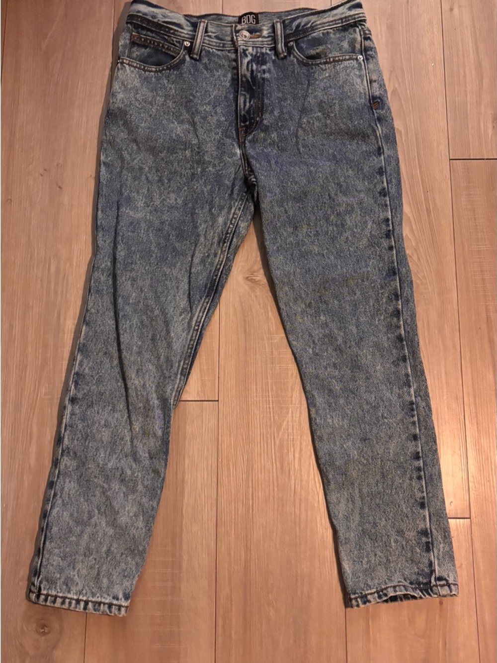 BDG Women’s Acid-Wash Light Blue Dad Slim Taper Fit Jeans